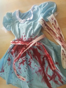 Grady Twins DIY Halloween costume dress with blood 2
